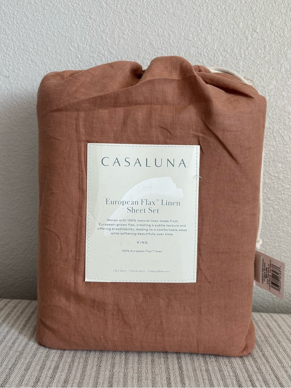 NWT King 100% Linen Sheet Set Adobe Clay - Casaluna
